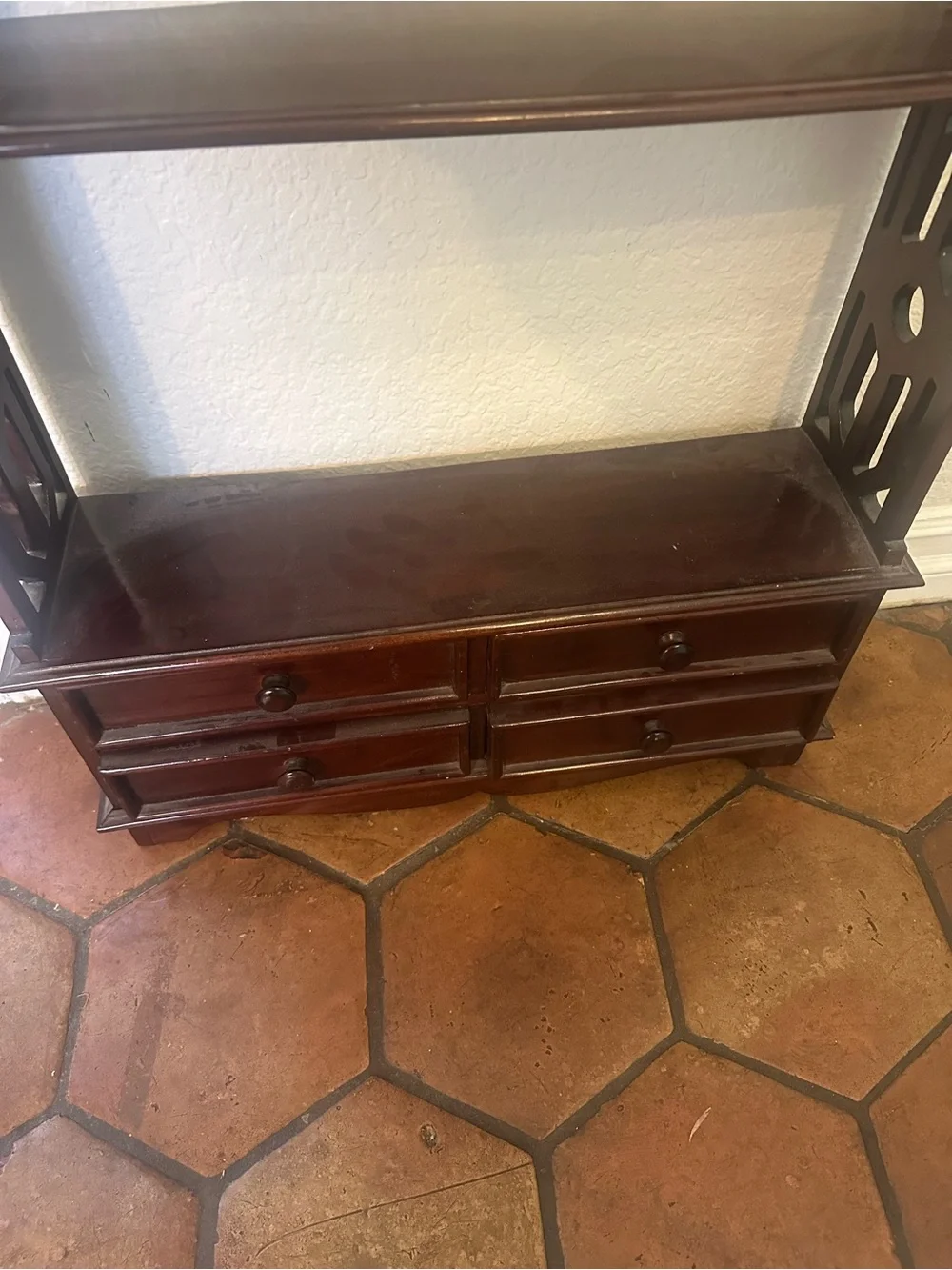 Chippendale cherry 4 drawer 4 tier freestanding or wall hang shelves